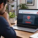 Pessoa verificando sinais de um site falso antes de clicar