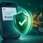 Celular protegido contra mensagem de phishing e tentativa de golpe