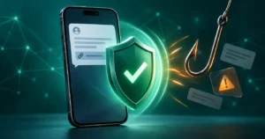 Celular protegido contra mensagem de phishing e tentativa de golpe